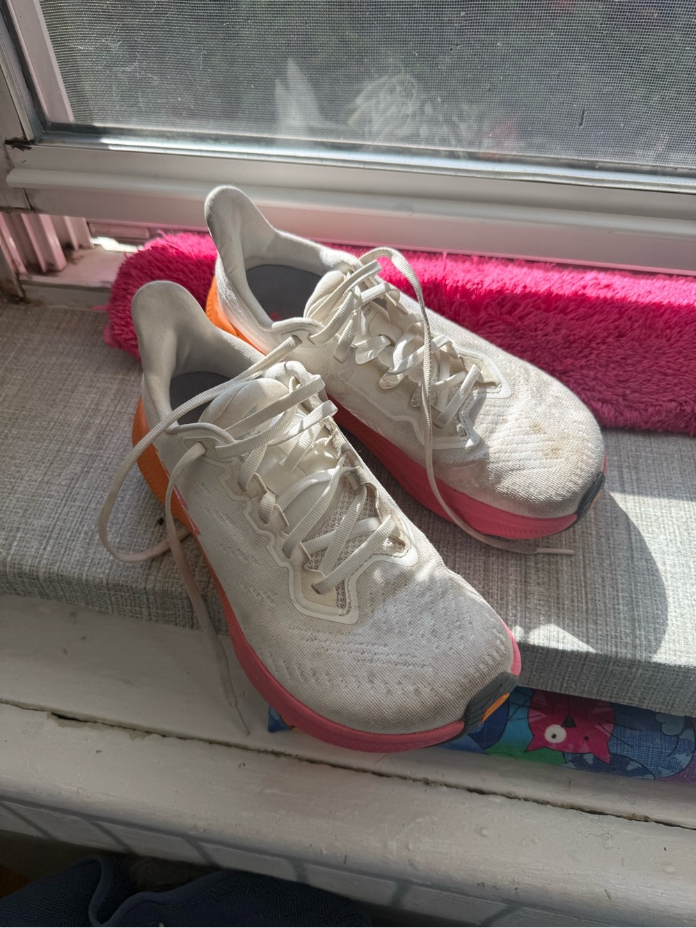 Altra Women’s White Running Shoes with Pink & Orange Soles